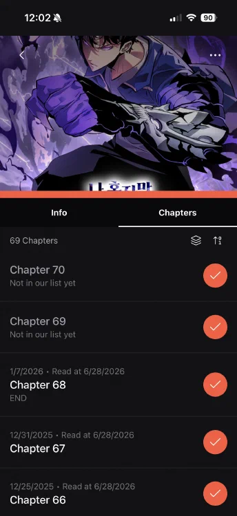 Manual chapter selection list