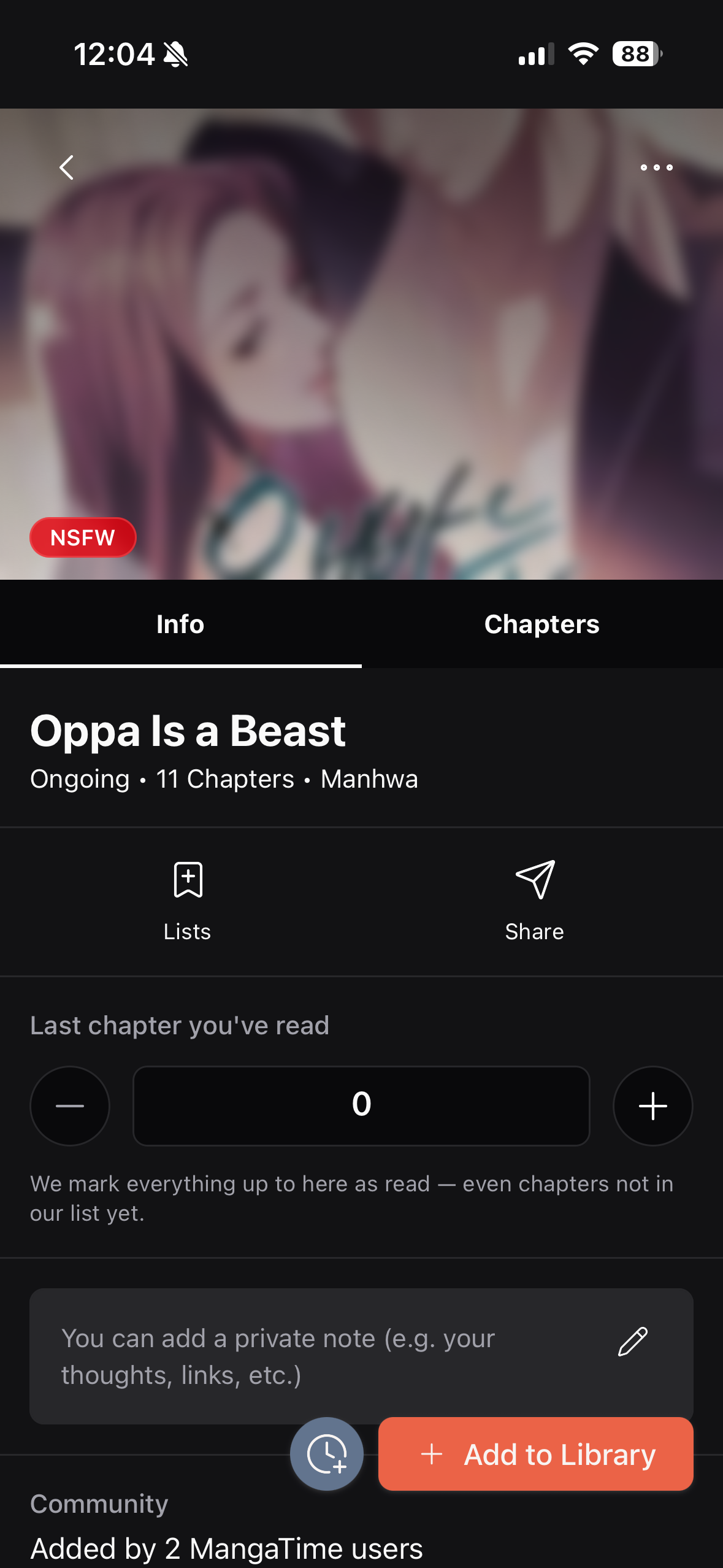 Badge NSFW sulla pagina dei dettagli del manga
