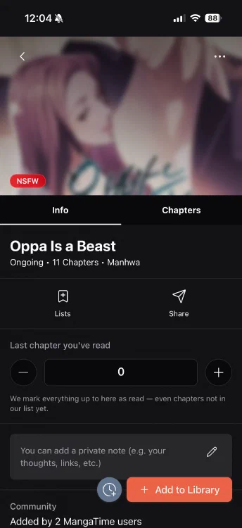 NSFW badge on a manga detail page