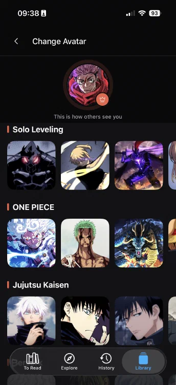Nova página de seleção de avatar
