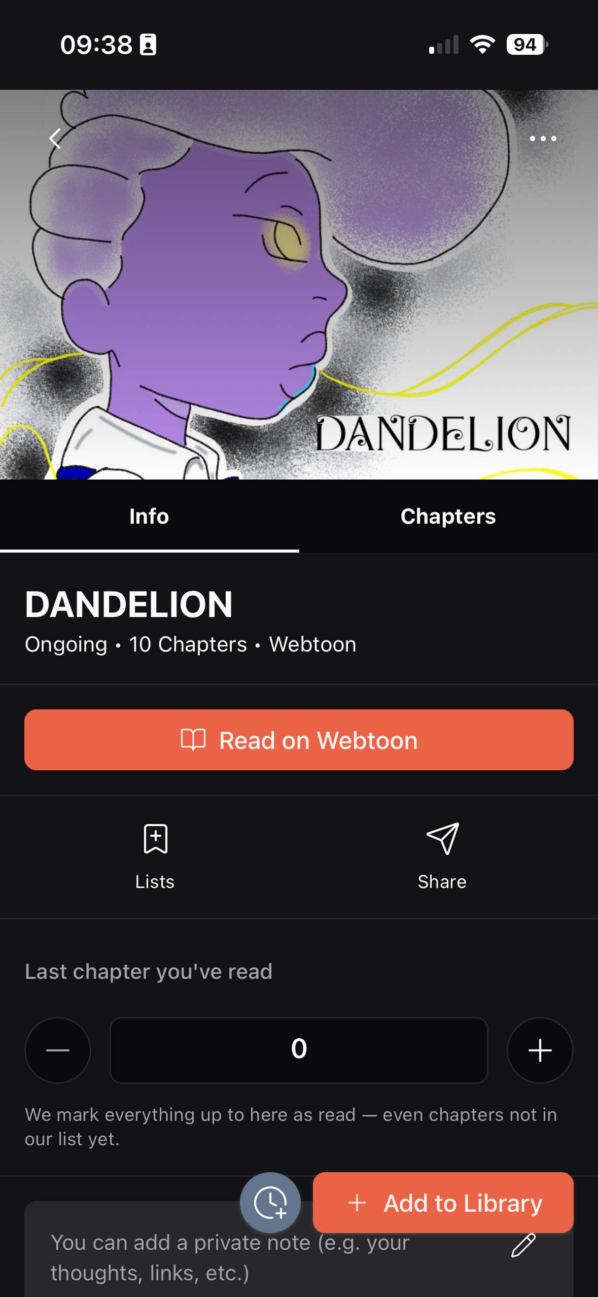 Botão para ler no Webtoon