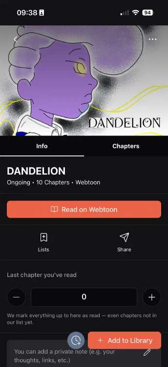Botão para ler no Webtoon