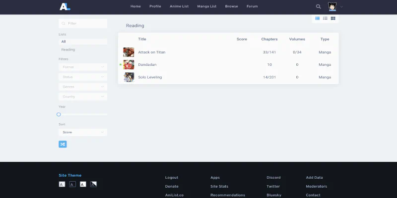 Captura de tela do AniList