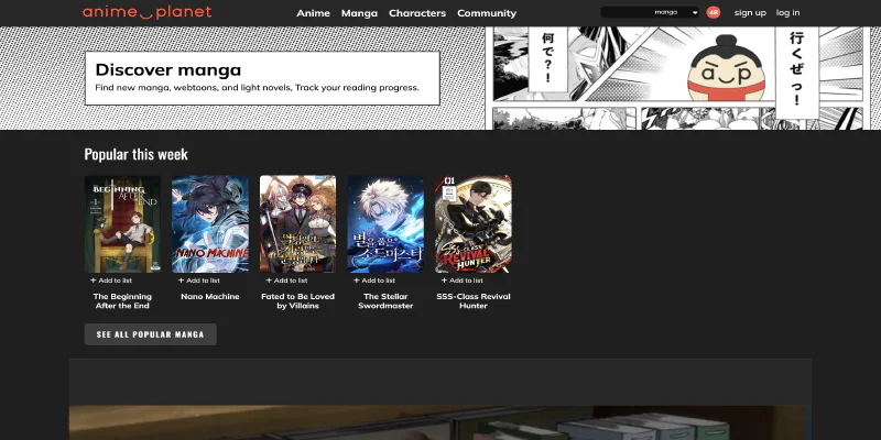 Captura de tela do Anime-Planet