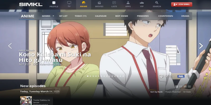 Captura de tela do Simkl