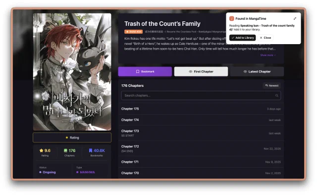 Extension Add to Library prompt appearing while reading a new manga series